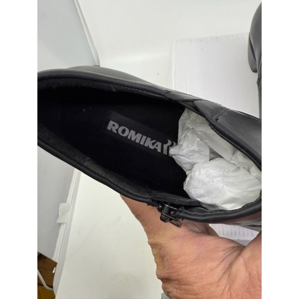 Romika Leather Ankle Loafer Shoes Block Heels Side Zipper Black Womens Size 37 - Picture 2 of 6
